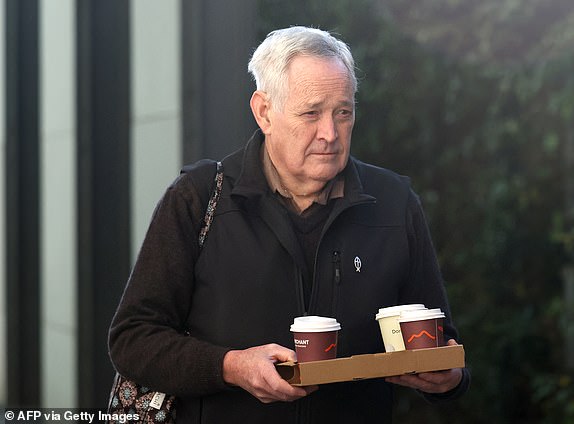 Ian Wilkinson arrives at Latrobe Valley Magistrates' Court where Erin Patterson is due to attend her trial in Morwell on June 30, 2025. Ian Wilkinson, a Baptist pastor who recovered after a lengthy stay in hospital, was a dinner guest of Erin Patterson, 50, who is charged with three murders -- the parents and aunt of her estranged husband -- and the attempted murder of Wilkinson. (Photo by MARTIN KEEP / AFP) (Photo by MARTIN KEEP/AFP via Getty Images)