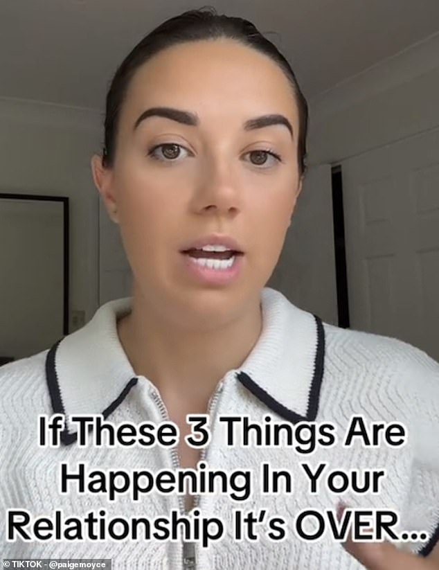 Relationship and break-up coach Paige Moyce (pictured) has revealed three signs a partnership is over in a video on TikTok