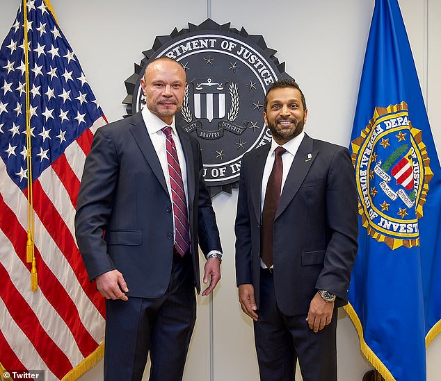 Patel's remarks follow reports of a heated internal dispute involving FBI Deputy Director Dan Bongino and Attorney General Pam Bondi. Pictured: FBI Director Kash Patel (right) with FBI Deputy Director Dan Bongino (left)