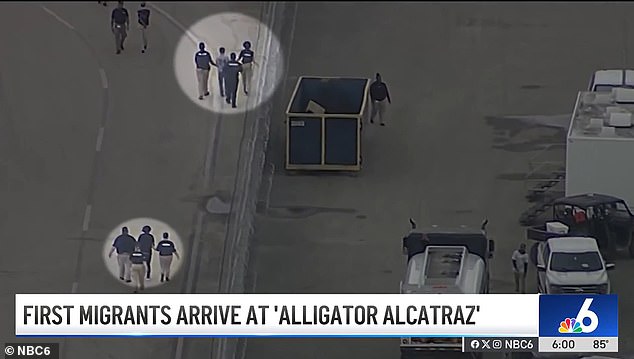The first group of immigrants has arrived at a new detention center deep in the Florida Everglades that officials have dubbed 'Alligator Alcatraz'
