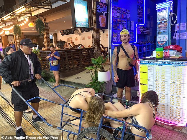 The new rules come after a string of incidents involving British tourists who were seen  completely intoxicated and in one case had to be wheeled back to their hotel by police (pictred)