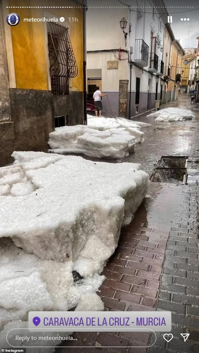 The hail turned into enormous mounds of ice before quickly melting with rapids forming