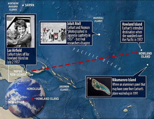 Earhart was flying a Lockheed Model 10 Electra when the plane vanished on July 2, 1937. In the last in-flight radio message heard by Itasca, Earhart said: 'We are on the line 157 337 …. We are running on line north and south.' The numbers 157 and 337 refer to compass headings – 157° and 337° – and describe a line that passes through the intended destination, Howland Island