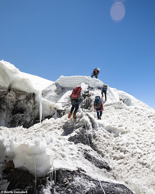 Nowhere to go: Ed Jackson and his small team of climbers became trapped at 22,300ft when they realised they were surrounded by hidden crevasses