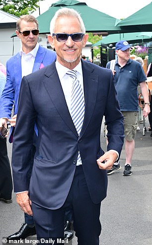 Gary looked dapper in a navy suit and shades for day five of the tournament