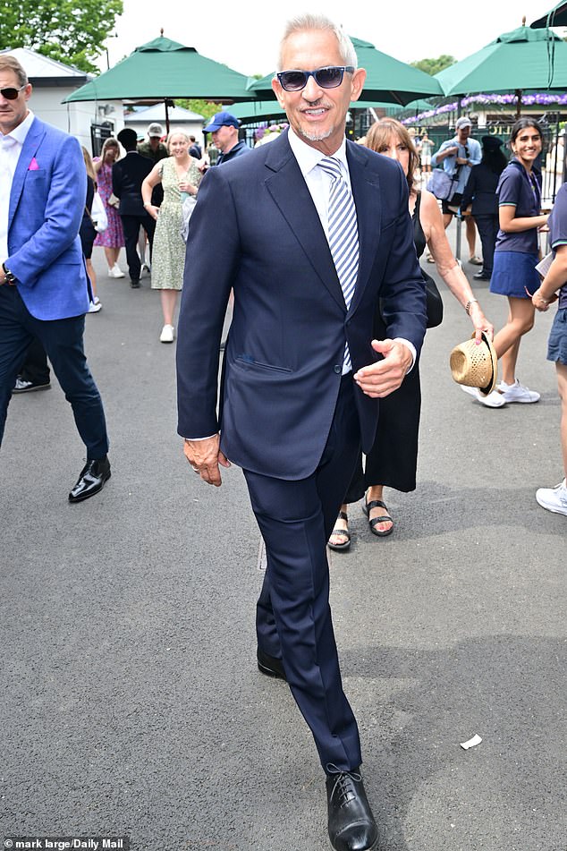 Gary Lineker looked in good spirits as he attended day five of Wimbledon at The All England Lawn Tennis Club on Friday, days after issuing another shot at the BBC