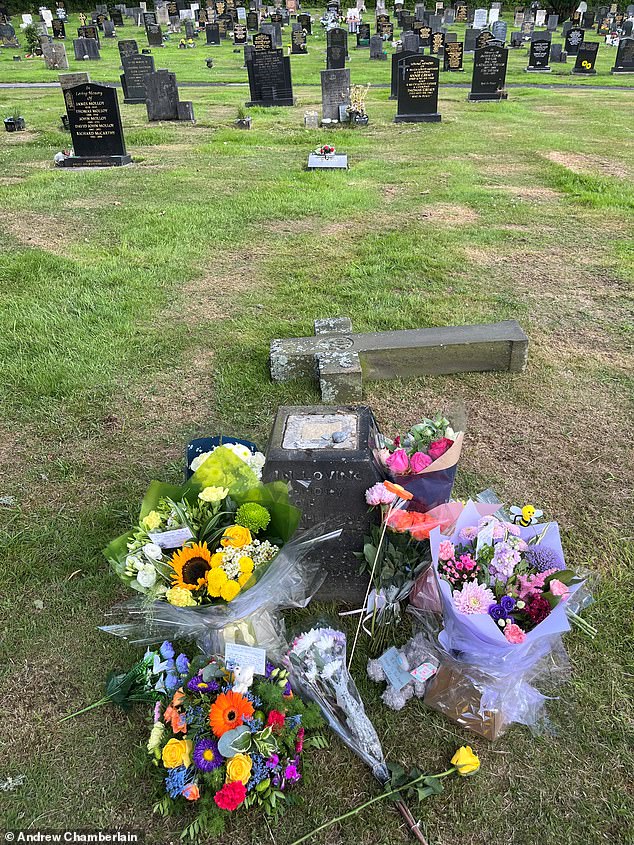 The stone cross appeared to have toppled off the grave where the four-year-old boy lost his life