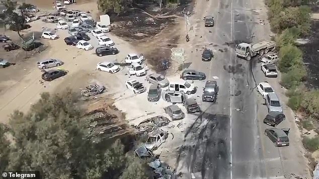 Abandoned cars at the site of the Nova music festival after Hamas' attack on October 7