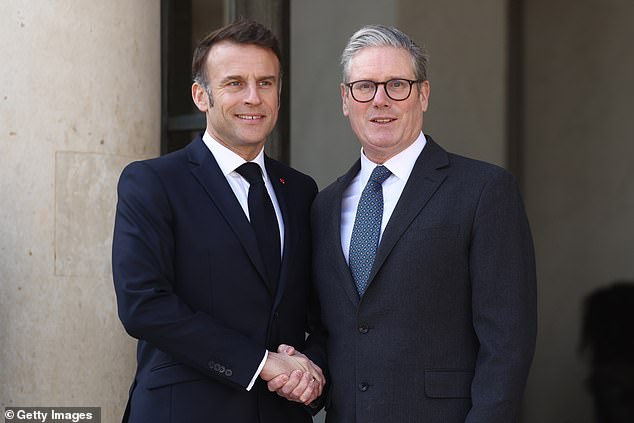 Emanuel Macron flies into Britain tomorrow under huge pressure to finally crack the escalating small-boats crisis (pictured British Prime Minister Keir Starmer with French President Emmanuel Macron ahead of the 'Coalition Of The Willing' in March)