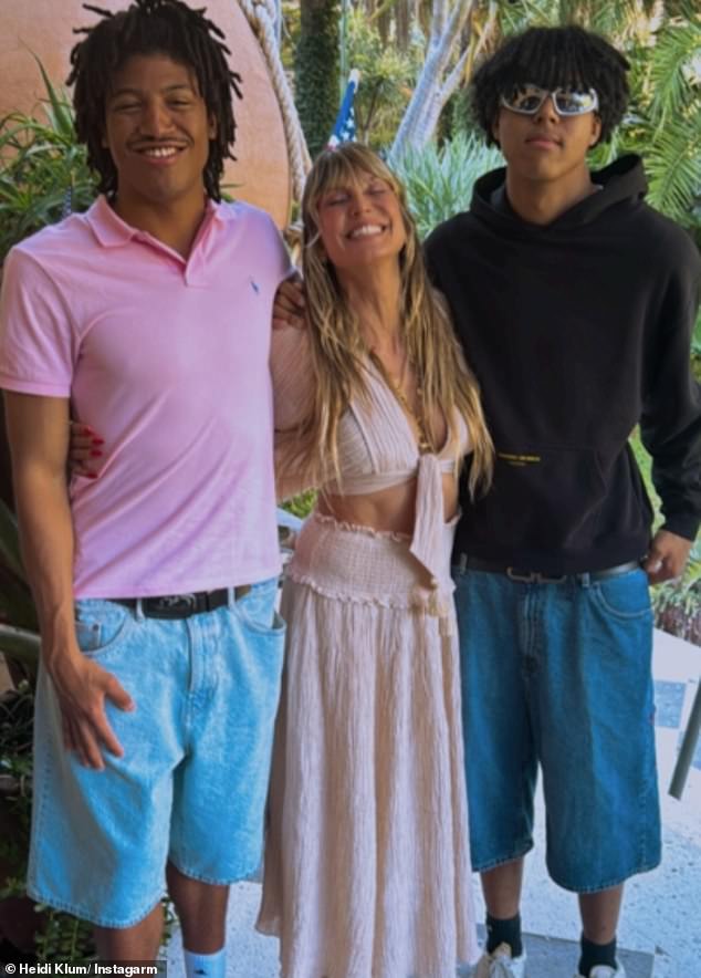 Heidi Klum was joined by sons Henry (left) and Johan (right) on Sunday as she made the most of soaring summer temperatures in Los Angeles