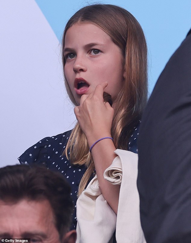 The princess even had her mouth open in shock at one point in the game (pictured), astonished by the exciting events on the pitch