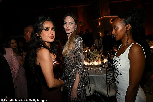 Despite previously claiming not to have many friends in Hollywood, Angelina and Salma have struck up a very close relationship since meeting a few years ago (pictured together in January 2025)