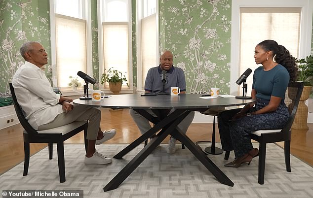 Barack Obama and Michelle Obama appeared to put on a united front when the former president appeared on his wife's podcast earlier today - but a body language expert has revealed that there may be more than meets the eye