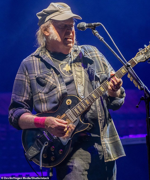 Young - who performed in front of a 65,000-sell-out crowd in Hyde Park on Friday night and headlined at Glastonbury (pictured) last month - married third wife Daryl in August 2018 after they began dating four years earlier