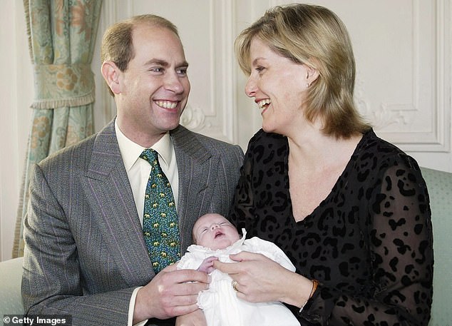 Sophie Wessex and Prince Edward holding their newborn daughter, Lady Louise Windsor, who was born prematurely in early November -- January, 2004
