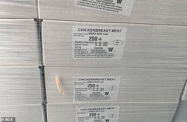 The drugs were hidden within sealed boxes of chicken, which were emptied upon arrival and the chicken disposed of