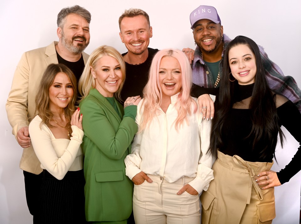 S Club 7 members at a reunion tour announcement.