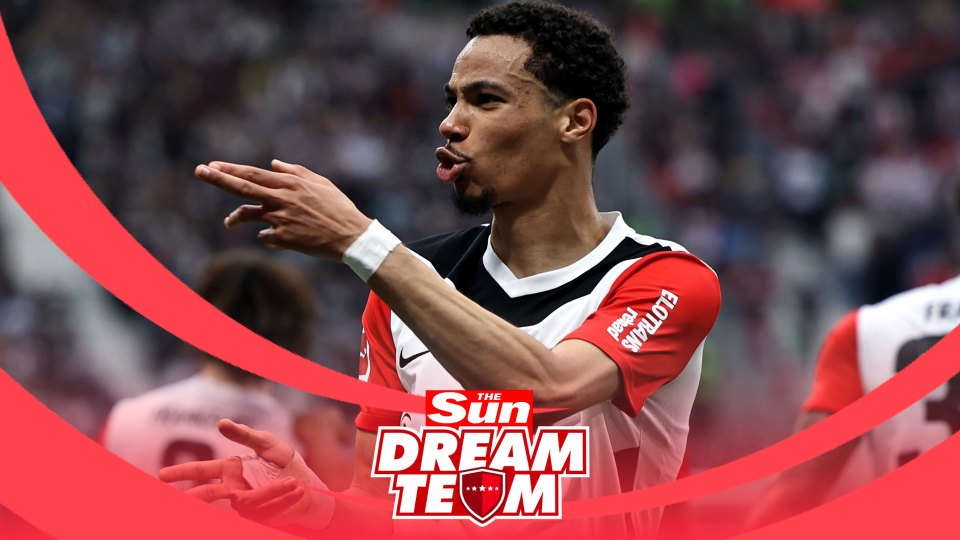 Soccer player celebrating, The Sun Dream Team logo.