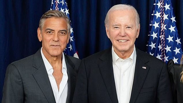 Actor George Clooney (left) appears alongside President Joe Biden (right) at a fundraiser on June 15, 2024. Clooney later wrote in a New York Times op-ed that the Biden he saw at the fundraiser acted similarly to how Biden was during his disastrous debate against Trump