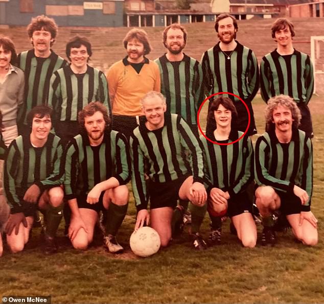 Owen McNee, circled aged 16, had his life saved by a kick to the testicles while playing football