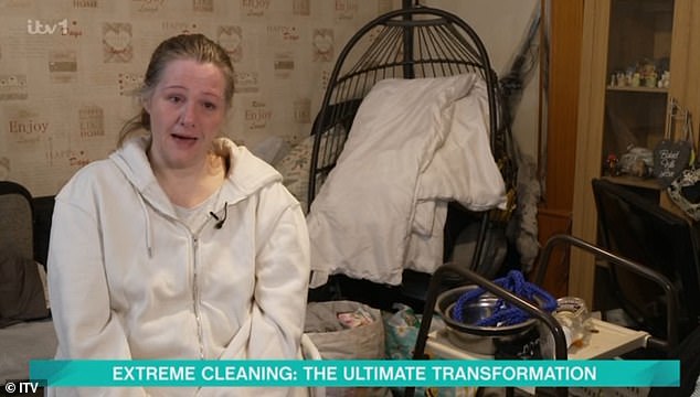 A This Morning guest (pictured) revealed that she hoarded so much that her mum refused to enter her house and one of her wardrobes was wedged shut for five years