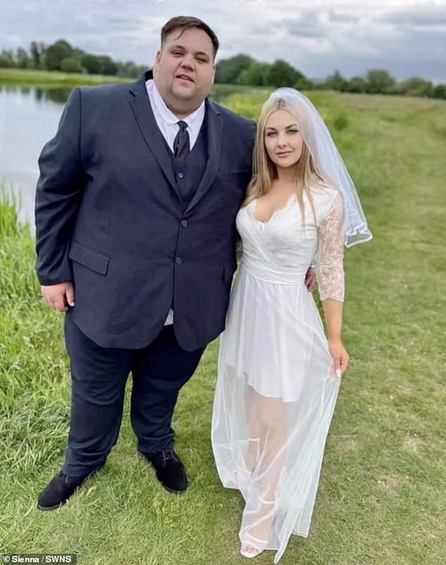 George Keywood (pictured with wife Sienna) became pre-diabetic and was struggling to walk upstairs when he began taking the weight loss drug last year (pictured before his weight loss)