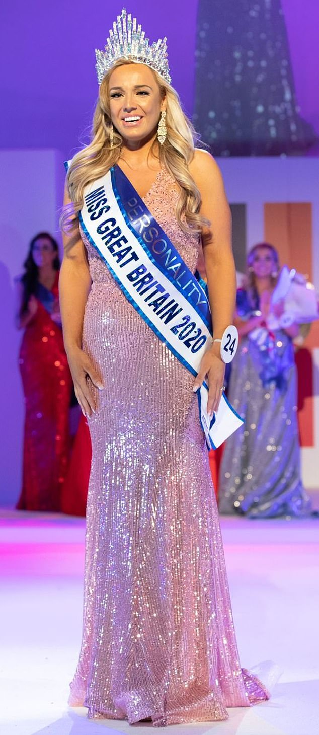 The now 32-year-old is a former model and pageant queen, having won Miss Great Britain in 2020 (pictured)