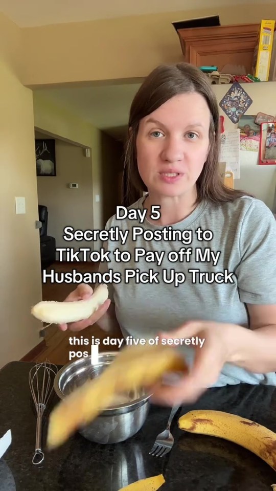 Woman making a TikTok video to pay off her husband's truck.