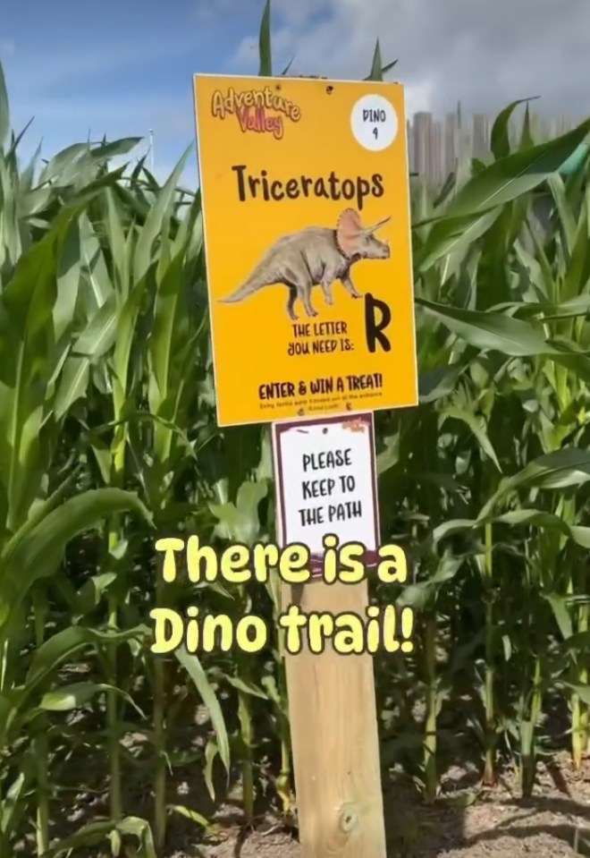 Sign indicating a dinosaur trail at Adventure Valley.