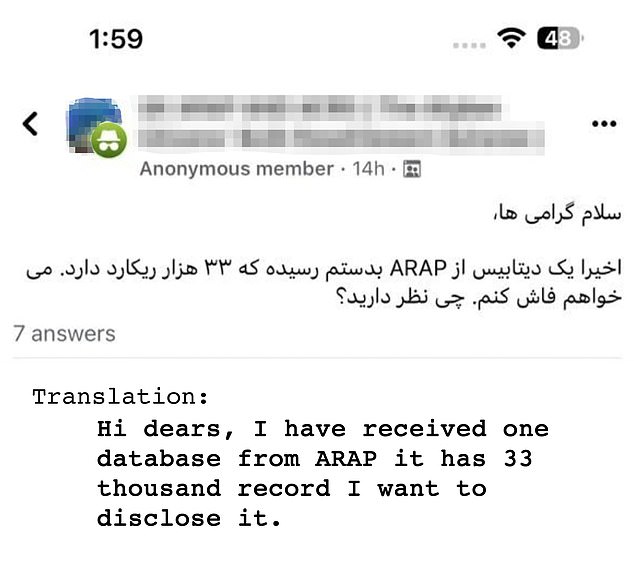 This is the Facebook post which sparked the whole crisis. An Afghan going by the username 'Anonymous Member' said he had the British database and threatened to 'disclose it'