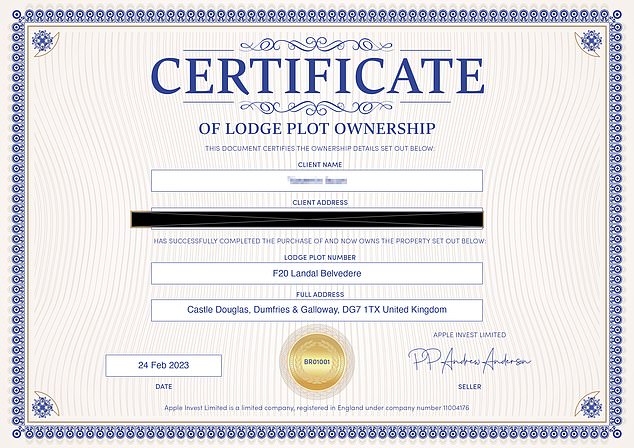 Pictured is one of the suspect deeds given to an investor - which investors believe to be illegitimate as they say they have been listed as unsecured creditors