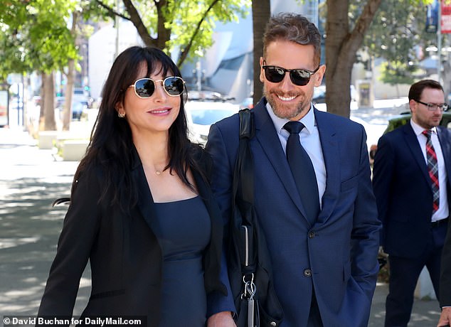 Bearded Gruffudd, 51 - in a dark blue suit and tie and light blue dress shirt - arrived alongside his new wife, raven haired Bianca Wallace