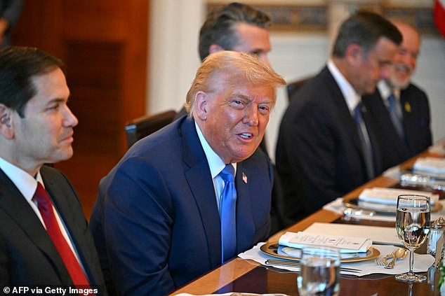 President Donald Trump meets with unseen Israeli Prime Minister Benjamin Netanyahu at the Blue Room of the White House in Washington, DC, where Netanyahu said he had nominated Trump for the Nobel Prize