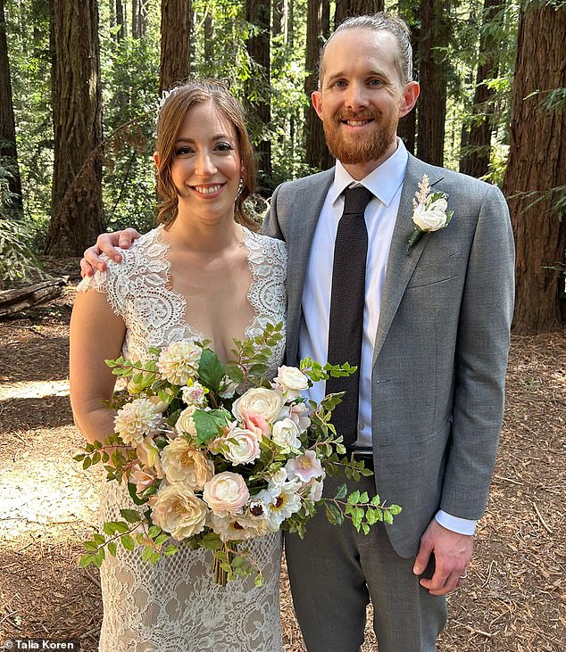 Pictured: Talia Koren and her husband, John, on their wedding day in Oakland, California in September 2024