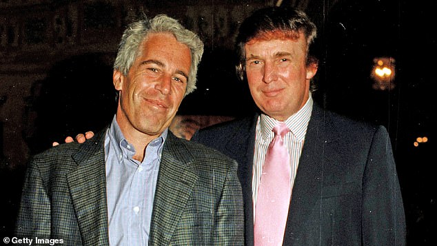 Jeffrey Epstein and now president Donald Trump at Mar-a-Lago in Florida, 1997