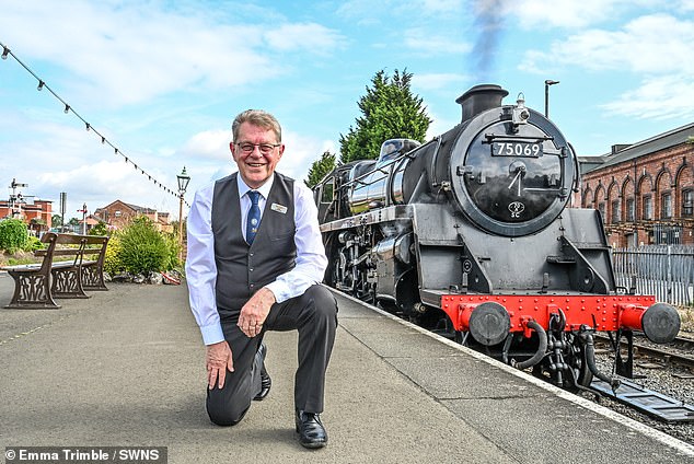 All change: John Miller on the platform at Severn Valley Railway in Kidderminster, where he volunteers