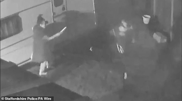 CCTV footage shows the moment Carless chased her ex around the garden with a knife before stabbing him through the heart on Christmas Day