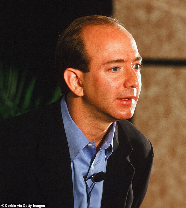 In earlier pictures from his early days in the limelight - as seen in archival photos and interviews - Bezos had healthy, dark brown hair