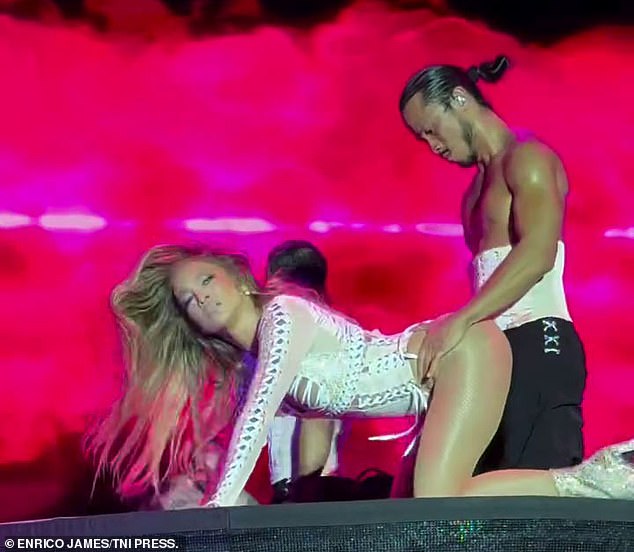 The singer has scandalized fans in recent weeks with her sexually suggestive dance moves; pictured July 19 in Tenerife, Spain