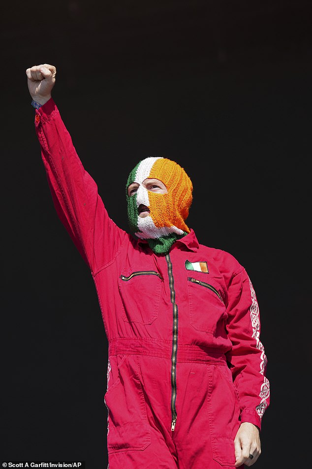 Kneecap perform during the Glastonbury Festival in Worthy Farm, Somerset, England, Saturday, June 28, 2025