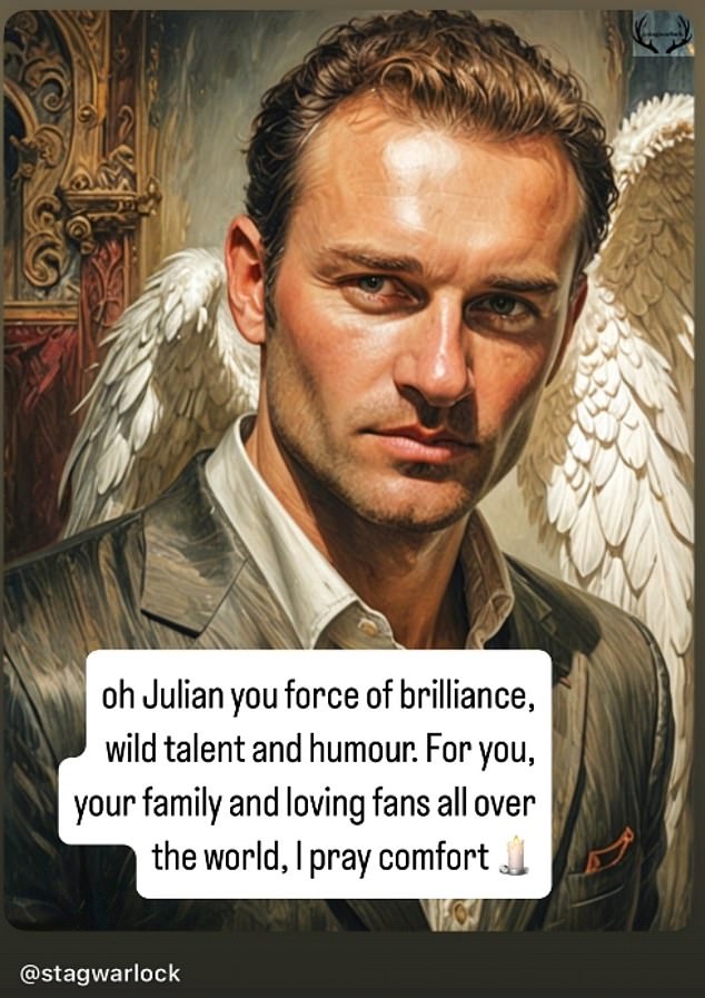 Rose McGowan , who acted with Julian on Charmed, shared fan art of him to her Insta Stories and wrote: 'oh Julian you force of brilliance, wild talent and humour'