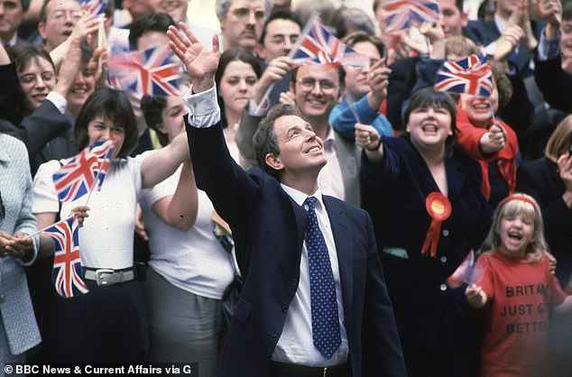 Tony Blair arrives in Downing Street after his election victory in May 1997