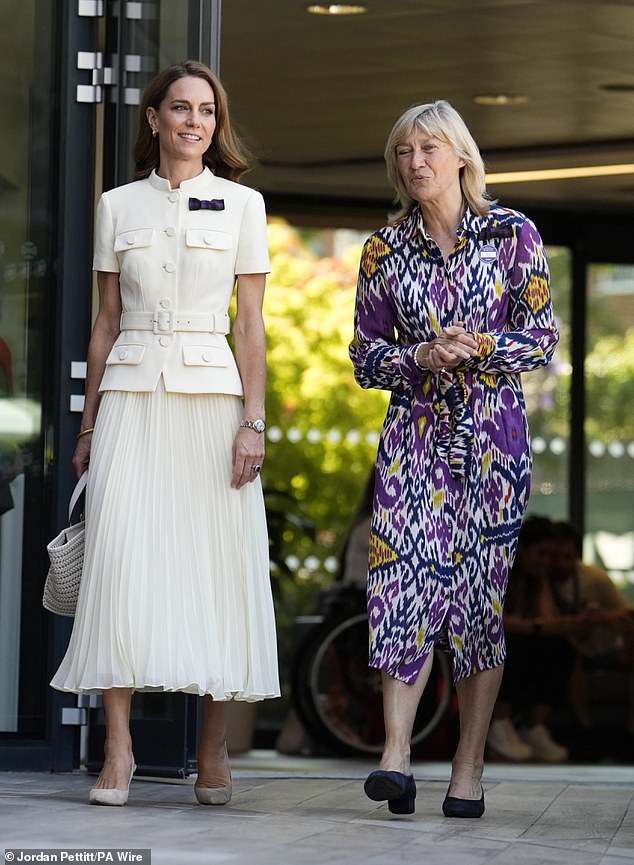 Kate put on a stunning display in a cream ensemble as she entered Wimbledon alongside AELTC chair Debbie Jevans