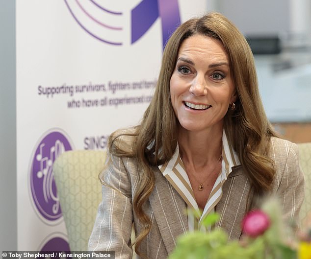 Kate, 43, looked stunning in a smart striped blazer and matching shirt as she visited the RHS's Wellbeing Garden