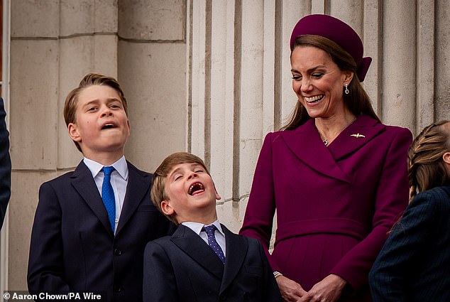 Mother-of-three Kate affectionately nicknames her youngest son Prince Louis 'Lou-bug' (pictured at the VE Day flypast in May)