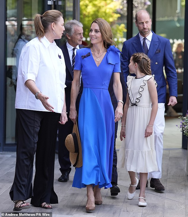 The Princess of Wales beamed as she arrived at the All England Club for the men's Wimbledon final this afternoon