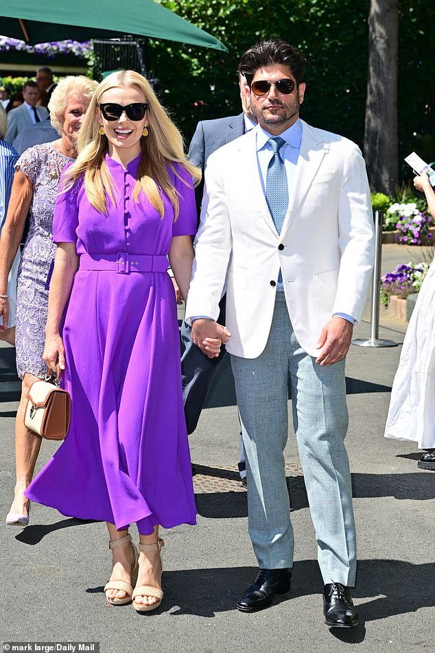 Katherine Jenkins walked hand in hand with husband Andrew Levitas as for the women's singles final at Wimbledon