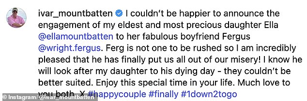 The proud father said he 'couldn't be happier' to announce the engagement of his eldest daughter