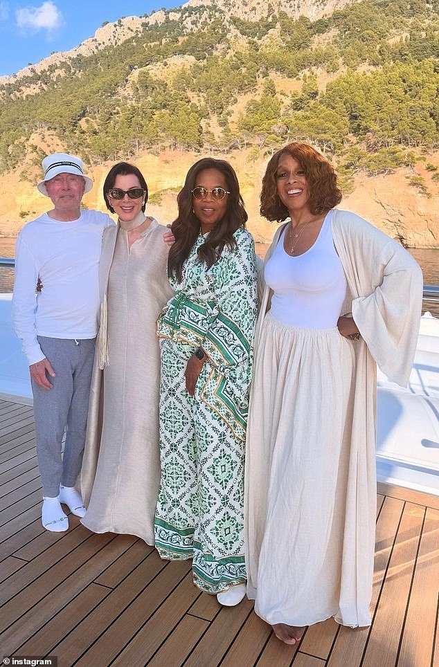 Kris Jenner, 69, and her new pal Oprah Winfrey, 71, cemented their friendship on a recent trip to Spain with Oprah's BFF Gayle King, 70; pictured in Mallorca with David Geffen (L)