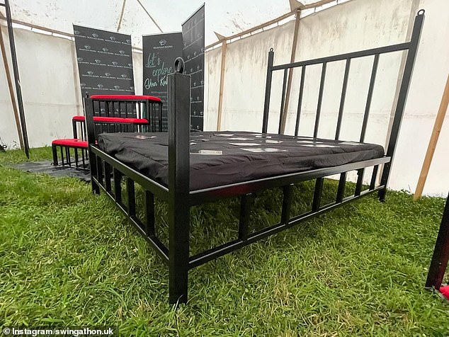 Pictured : A stall for 'Relentless Desires', which sells 'hand-crafted fetish furniture' at a previous festival